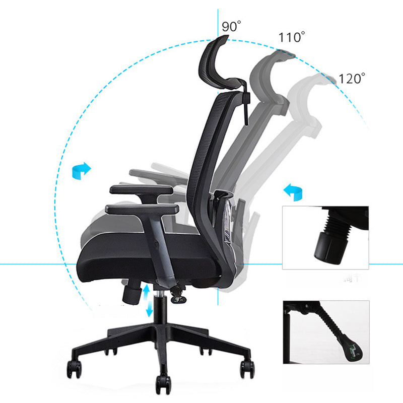 Modern Desk Chair Mesh Computer Chair Adjustable Chair in Black Clearhalo 'furn' 'furn_office_chair' 'Furniture' 'Office Chairs' 'Office Furniture' 'office_chair' 6214802