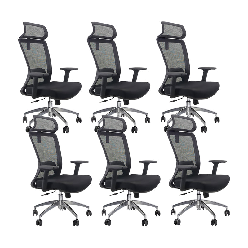 Modern Desk Chair Mesh Computer Chair Adjustable Chair in Black 6 Piece Set Aluminum With Headrest Clearhalo 'furn' 'furn_office_chair' 'Furniture' 'Office Chairs' 'Office Furniture' 'office_chair' 6214803