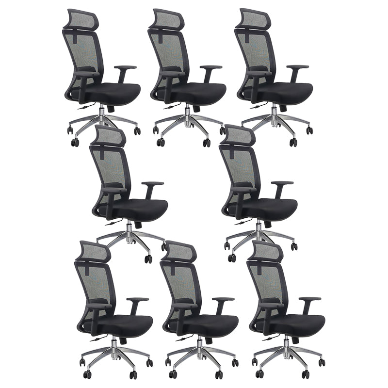 Modern Desk Chair Mesh Computer Chair Adjustable Chair in Black 8 Piece Set Aluminum With Headrest Clearhalo 'furn' 'furn_office_chair' 'Furniture' 'Office Chairs' 'Office Furniture' 'office_chair' 6214804