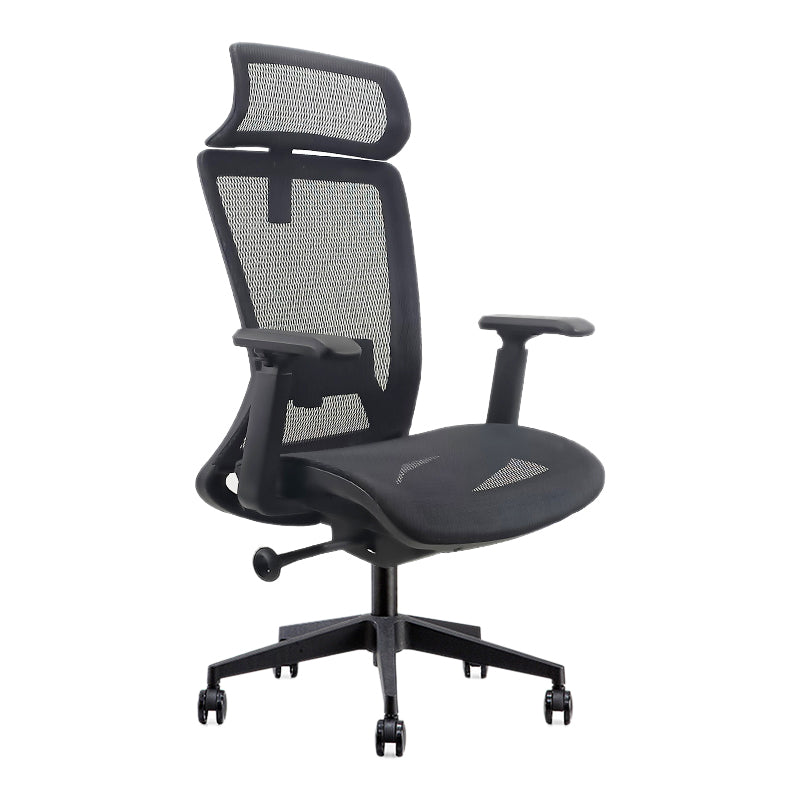 Modern Desk Chair Mesh Computer Chair Adjustable Chair in Black 1 Piece Steel With Headrest Clearhalo 'furn' 'furn_office_chair' 'Furniture' 'Office Chairs' 'Office Furniture' 'office_chair' 6214805