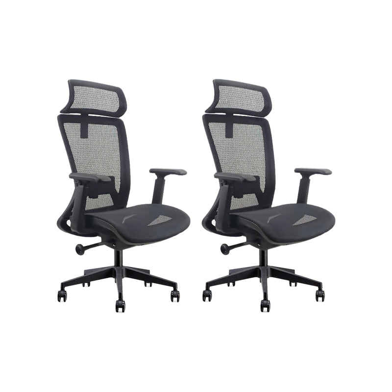 Modern Desk Chair Mesh Computer Chair Adjustable Chair in Black 2 Piece Set Steel With Headrest Clearhalo 'furn' 'furn_office_chair' 'Furniture' 'Office Chairs' 'Office Furniture' 'office_chair' 6214806