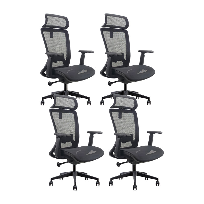Modern Desk Chair Mesh Computer Chair Adjustable Chair in Black 4 Piece Set Steel With Headrest Clearhalo 'furn' 'furn_office_chair' 'Furniture' 'Office Chairs' 'Office Furniture' 'office_chair' 6214808