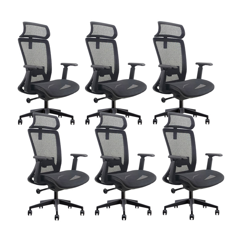 Modern Desk Chair Mesh Computer Chair Adjustable Chair in Black 6 Piece Set Steel With Headrest Clearhalo 'furn' 'furn_office_chair' 'Furniture' 'Office Chairs' 'Office Furniture' 'office_chair' 6214810