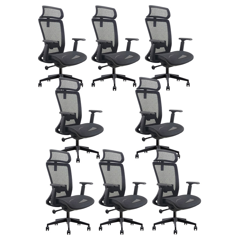 Modern Desk Chair Mesh Computer Chair Adjustable Chair in Black 8 Piece Set Steel With Headrest Clearhalo 'furn' 'furn_office_chair' 'Furniture' 'Office Chairs' 'Office Furniture' 'office_chair' 6214811