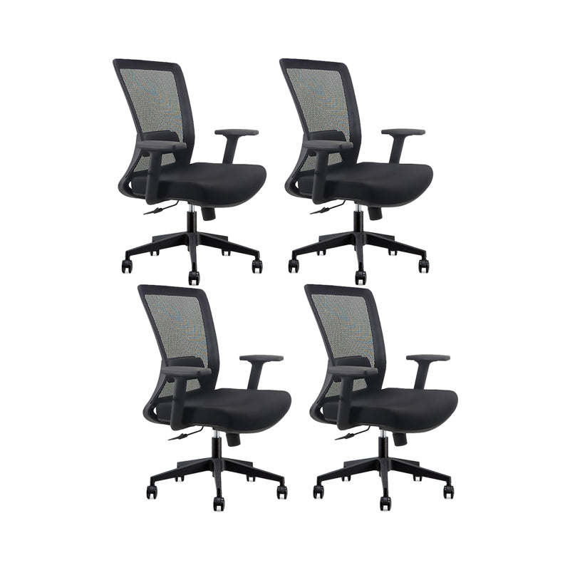 Modern Desk Chair Mesh Computer Chair Adjustable Chair in Black 4 Piece Set Nylon Without Headrest Clearhalo 'furn' 'furn_office_chair' 'Furniture' 'Office Chairs' 'Office Furniture' 'office_chair' 6214813
