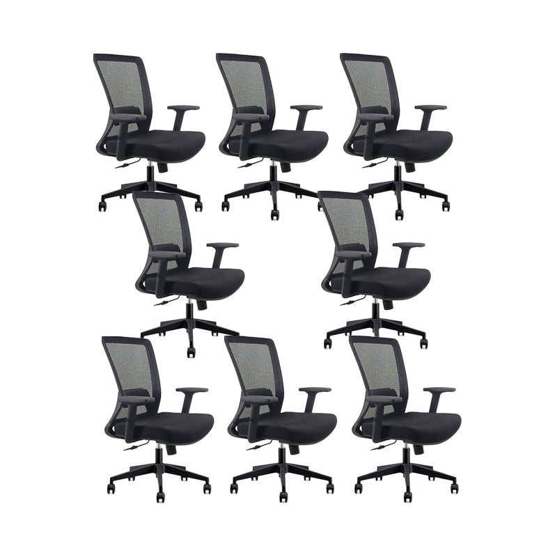Modern Desk Chair Mesh Computer Chair Adjustable Chair in Black 8 Piece Set Nylon Without Headrest Clearhalo 'furn' 'furn_office_chair' 'Furniture' 'Office Chairs' 'Office Furniture' 'office_chair' 6214815