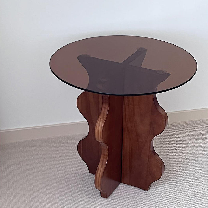 Contemporary Side Table Glass Abstract Round Living Room End Table