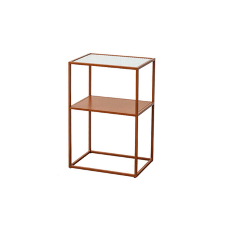 Modernistic Double Tier Rectangular with Storage Frame Glass Side Table Orange-Red 1 Clearhalo 'Coffee & Accent Tables' 'End & Side Tables' 'end_side_tables' 'furn' 'furn_end_side_tables' 'Furniture' 'Living Room Furniture' 6215491
