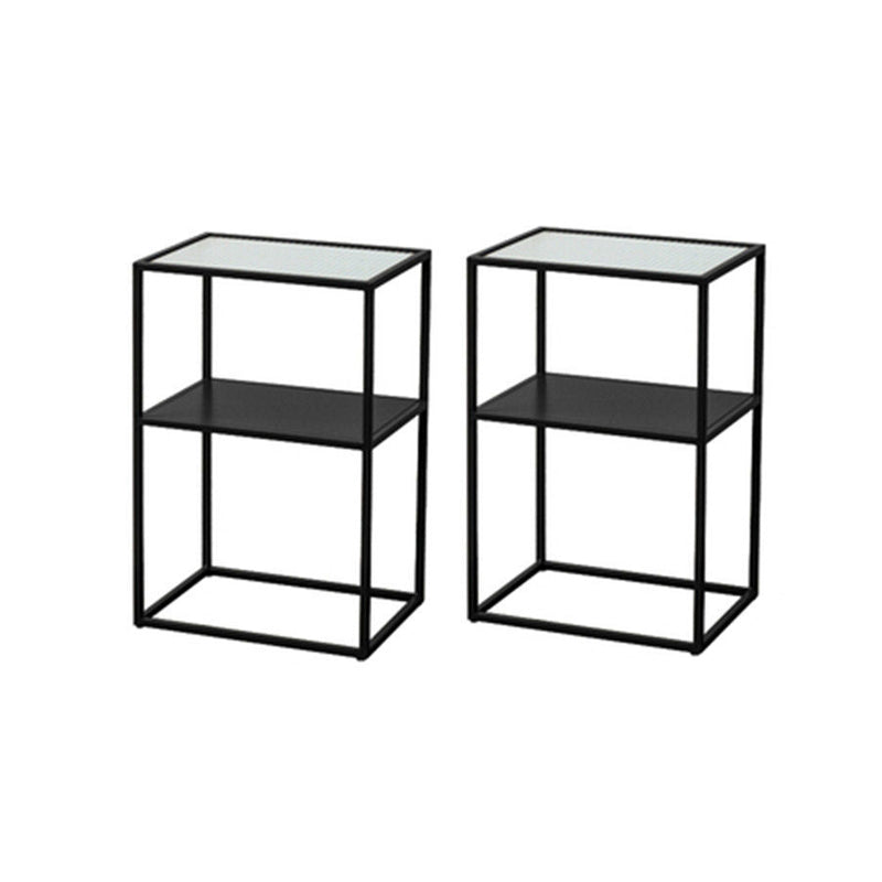 Modernistic Double Tier Rectangular with Storage Frame Glass Side Table Black 2 Clearhalo 'Coffee & Accent Tables' 'End & Side Tables' 'end_side_tables' 'furn' 'furn_end_side_tables' 'Furniture' 'Living Room Furniture' 6215500
