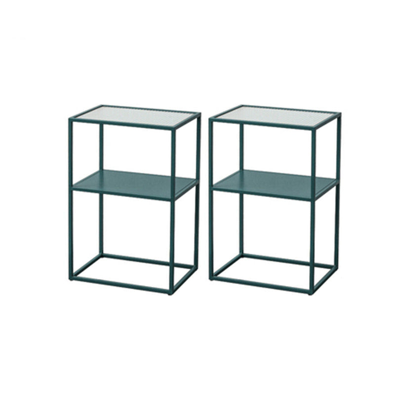 Modernistic Double Tier Rectangular with Storage Frame Glass Side Table Dark Blue-Gray 2 Clearhalo 'Coffee & Accent Tables' 'End & Side Tables' 'end_side_tables' 'furn' 'furn_end_side_tables' 'Furniture' 'Living Room Furniture' 6215502
