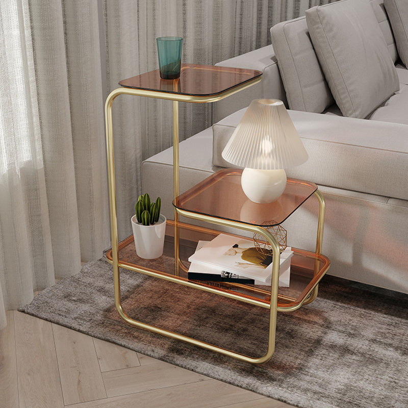 Tablero de vidrio de mesa lateral modernista con mesa auxiliar de 3 niveles cuadrados de almacenamiento