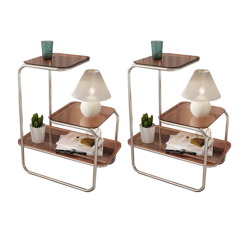 Tablero de vidrio de mesa lateral modernista con mesa auxiliar de 3 niveles cuadrados de almacenamiento