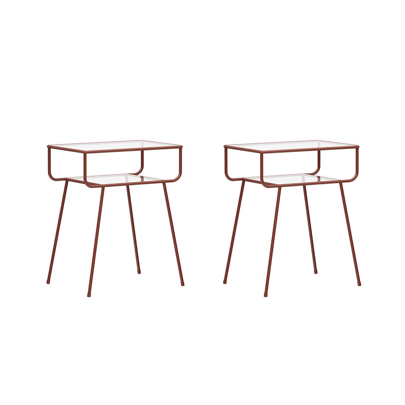 Mesa lateral contemporánea vidrio 4 patas con mesa final de doble nivel rectangular de almacenamiento