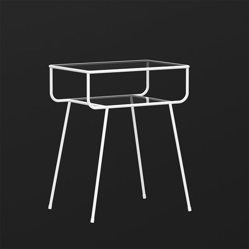 Mesa lateral contemporánea vidrio 4 patas con mesa final de doble nivel rectangular de almacenamiento