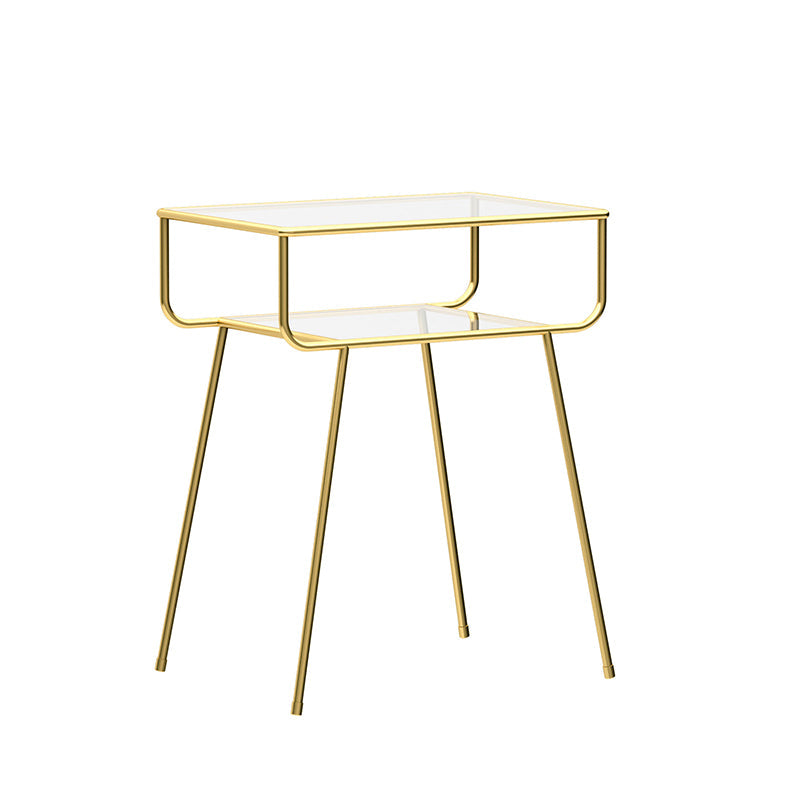 Mesa lateral contemporánea vidrio 4 patas con mesa final de doble nivel rectangular de almacenamiento