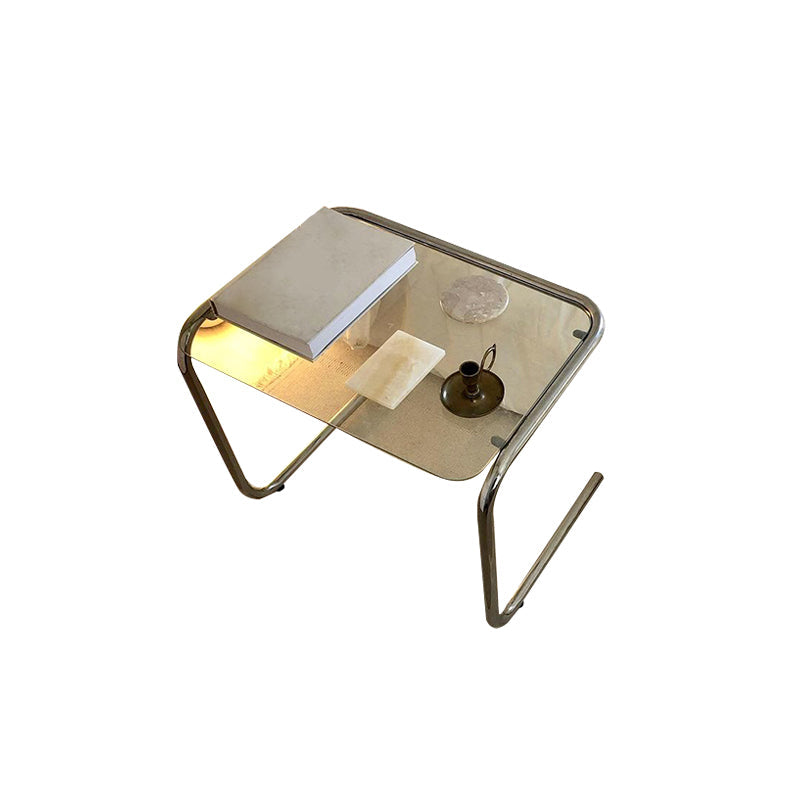Contemporary Sled Glass Metal Side Table Rectangular Bedside End Table Clear 1 Clearhalo 'Coffee & Accent Tables' 'End & Side Tables' 'end_side_tables' 'furn' 'furn_end_side_tables' 'Furniture' 'Living Room Furniture' 6215593