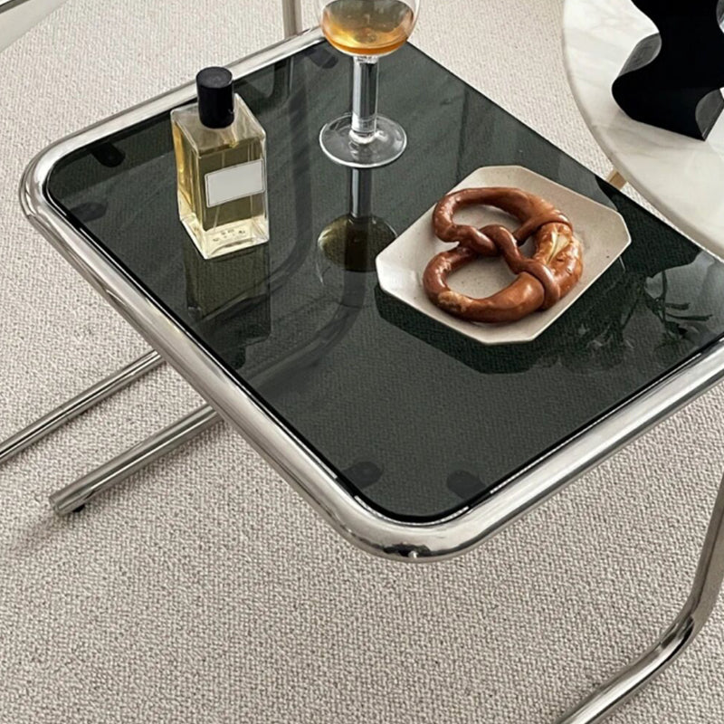 Contemporary Sled Glass Metal Side Table Rectangular Bedside End Table Clearhalo 'Coffee & Accent Tables' 'End & Side Tables' 'end_side_tables' 'furn' 'furn_end_side_tables' 'Furniture' 'Living Room Furniture' 6215600