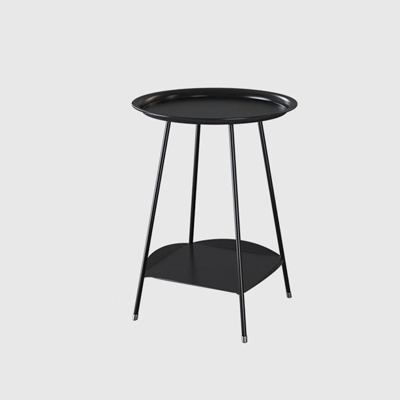 Double Tier Mid-Century Round 4 Legs Metal End Table with Storage