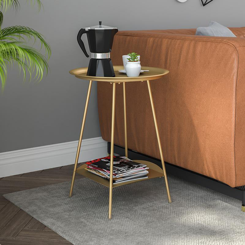 Double Tier Mid-Century Round 4 Legs Metal End Table with Storage