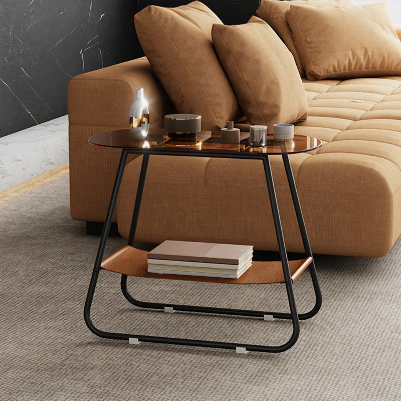 End Table Glass Sled with Storage Oval Contemporary Double Tier Side Table Clearhalo 'Coffee & Accent Tables' 'End & Side Tables' 'end_side_tables' 'furn' 'furn_end_side_tables' 'Furniture' 'Living Room Furniture' 6215645