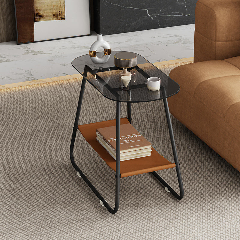 End Table Glass Sled with Storage Oval Contemporary Double Tier Side Table Clearhalo 'Coffee & Accent Tables' 'End & Side Tables' 'end_side_tables' 'furn' 'furn_end_side_tables' 'Furniture' 'Living Room Furniture' 6215648