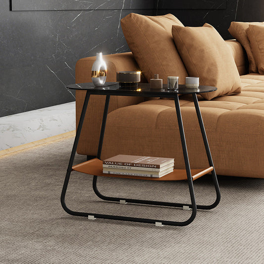 End Table Glass Sled with Storage Oval Contemporary Double Tier Side Table Clearhalo 'Coffee & Accent Tables' 'End & Side Tables' 'end_side_tables' 'furn' 'furn_end_side_tables' 'Furniture' 'Living Room Furniture' 6215649