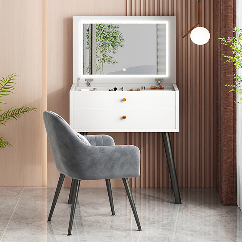 Contemporary Grey Make-up Vanity with Mirror and Wooden Top for Bedroom