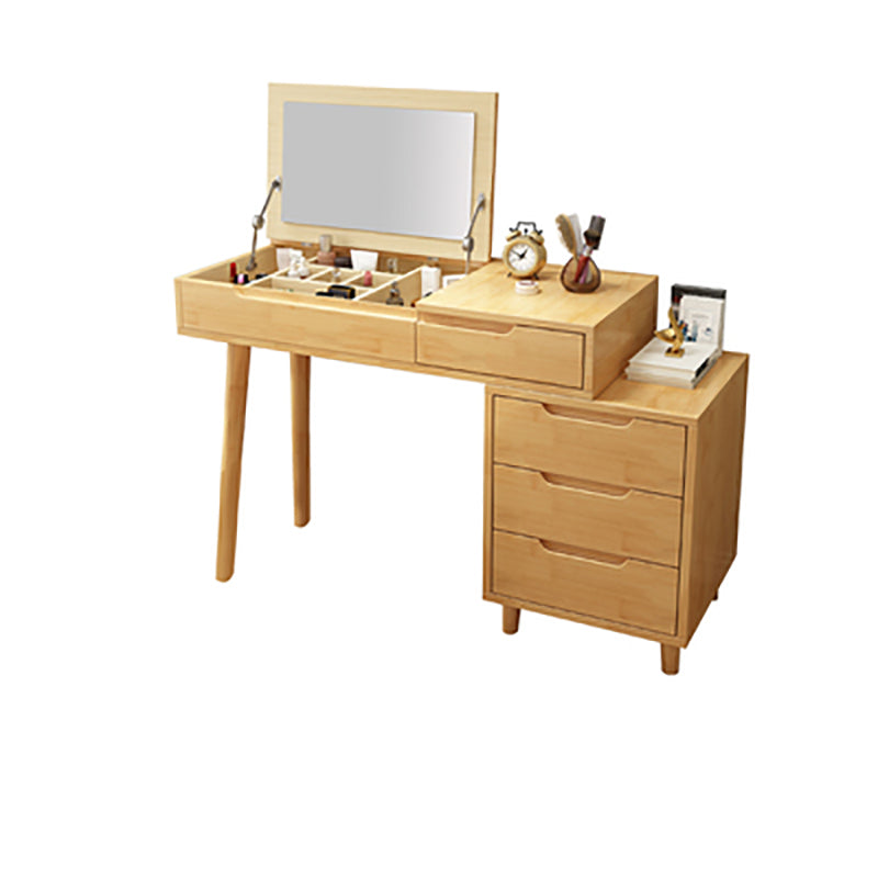 Tavolo da trucco in vanità in legno massiccio con specchio e 4 -catrawer - 17,72 "d