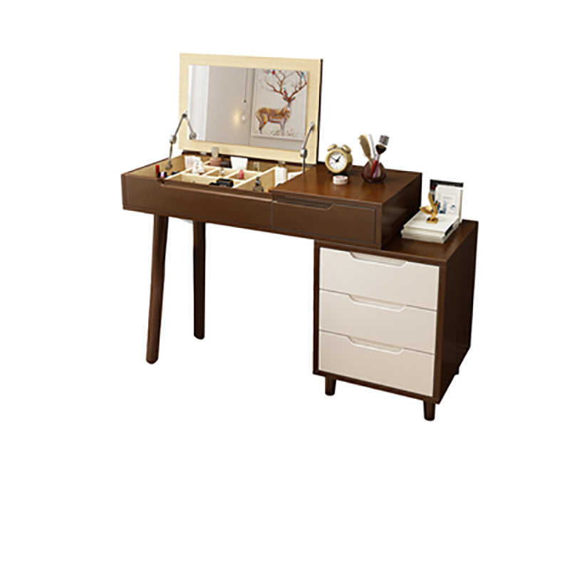 Tavolo da trucco in vanità in legno massiccio con specchio e 4 -catrawer - 17,72 "d
