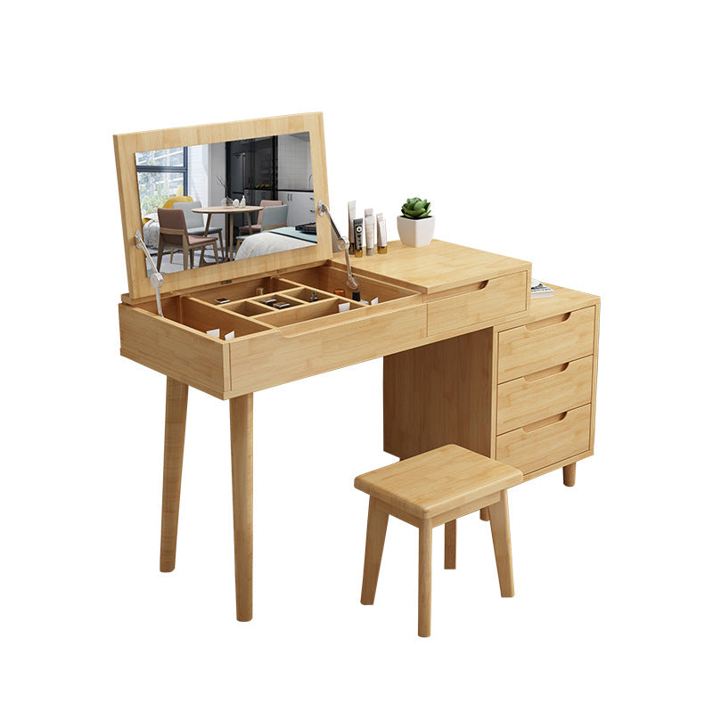 Tavolo da trucco in vanità in legno massiccio con specchio e 4 -catrawer - 17,72 "d