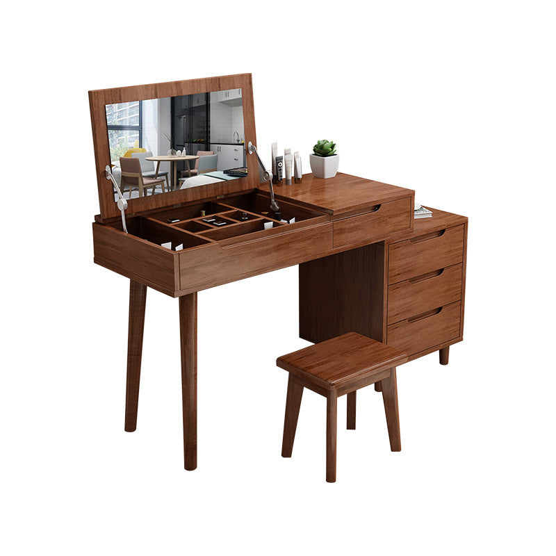 Tavolo da trucco in vanità in legno massiccio con specchio e 4 -catrawer - 17,72 "d