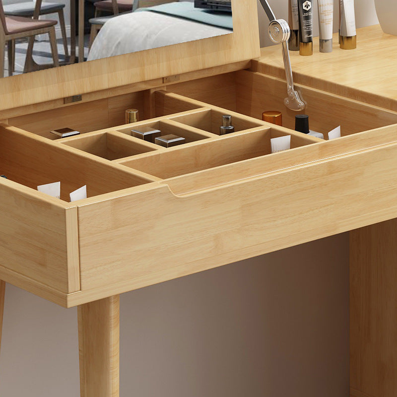 Tavolo da trucco in vanità in legno massiccio con specchio e 4 -catrawer - 17,72 "d