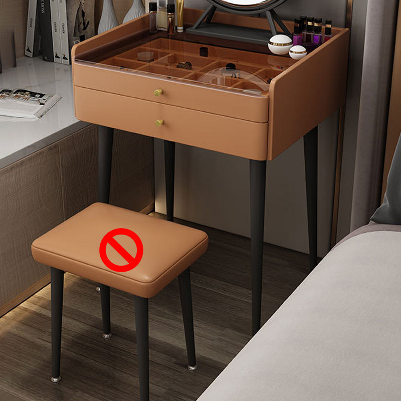Contemporary 2-Drawer Vanity Makeup Table Set Glass Top Dressing Table Stool Set Makeup Vanity Orange Clearhalo 'Bedroom Furniture' 'furn' 'furn_makeup_vanities' 'Furniture' 'Makeup Vanities' 'makeup_vanities' 6215765