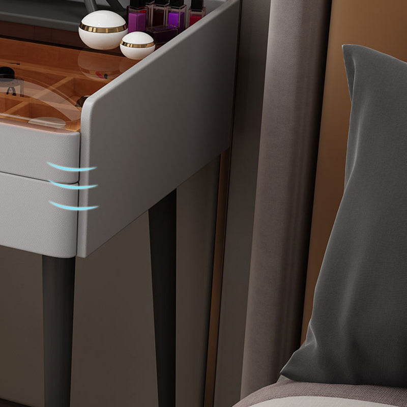 Contemporary 2-Drawer Vanity Makeup Table Set Glass Top Dressing Table Stool Set Clearhalo 'Bedroom Furniture' 'furn' 'furn_makeup_vanities' 'Furniture' 'Makeup Vanities' 'makeup_vanities' 6215771