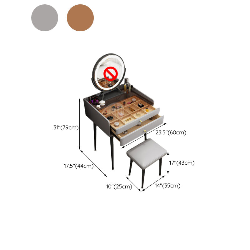 Contemporary 2-Drawer Vanity Makeup Table Set Glass Top Dressing Table Stool Set Clearhalo 'Bedroom Furniture' 'furn' 'furn_makeup_vanities' 'Furniture' 'Makeup Vanities' 'makeup_vanities' 6215774