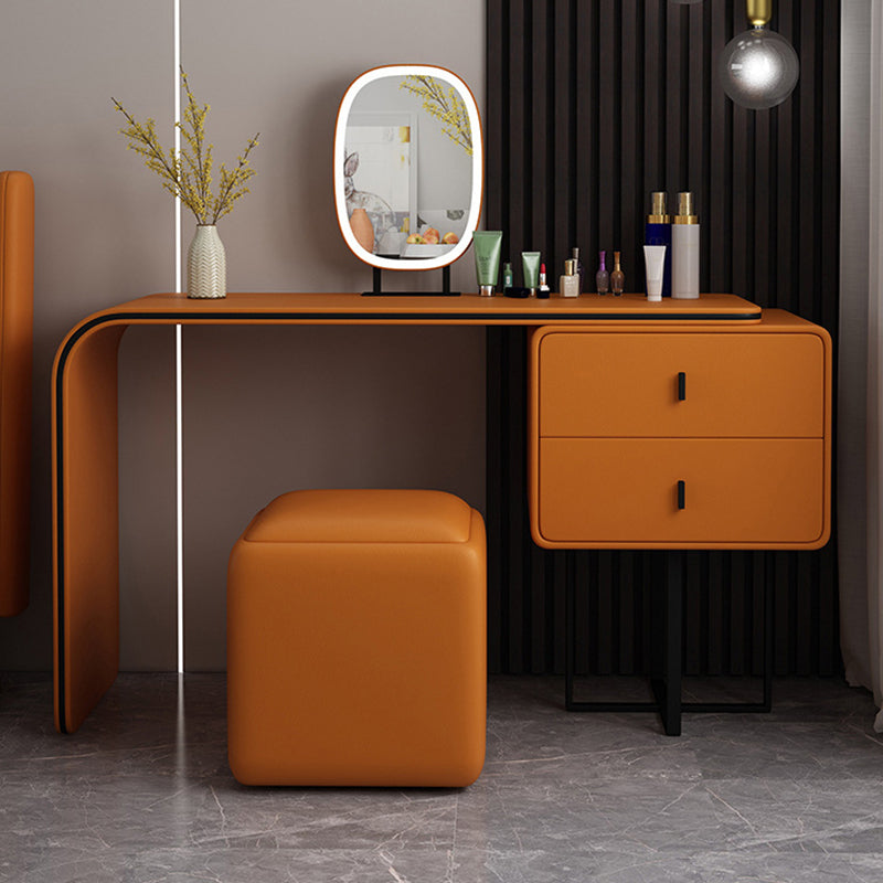 Specchio camera da letto glam doppi cassetti in pelle finta vanità per trucco in piedi