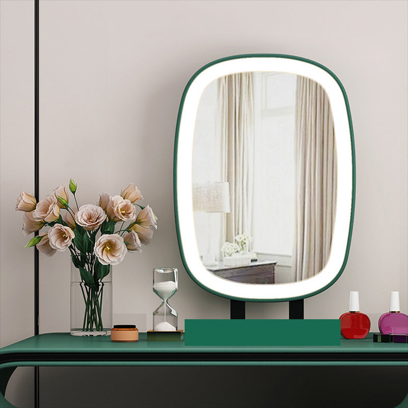 Specchio camera da letto glam doppi cassetti in pelle finta vanità per trucco in piedi