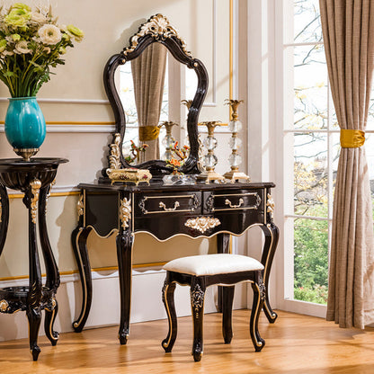 Schibri da toeletta vittoriano a 2 cassetti set di sgabelli in legno massiccio