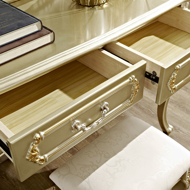 Victorian 2-Drawer Dressing Table Stool Set Solid Wood Vanity Desk Clearhalo 'Bedroom Furniture' 'furn' 'furn_makeup_vanities' 'Furniture' 'Makeup Vanities' 'makeup_vanities' 6215794