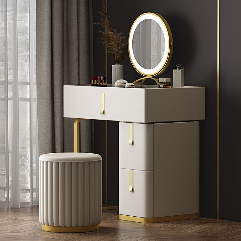 Glam Glass Top Vanity Dressing Table Set 3-Drawer Make-up Vanity Clearhalo 'Bedroom Furniture' 'furn' 'furn_makeup_vanities' 'Furniture' 'Makeup Vanities' 'makeup_vanities' 6215833
