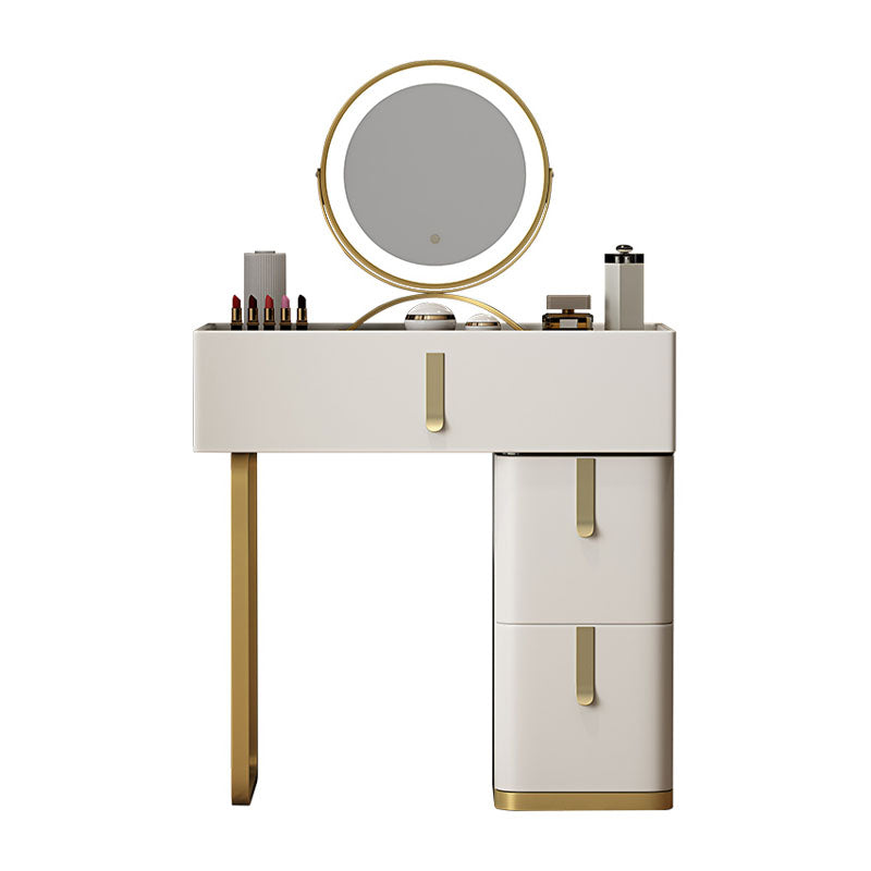 Glam Glass Top Vanity Dressing Table Set 3-Drawer Make-up Vanity Clearhalo 'Bedroom Furniture' 'furn' 'furn_makeup_vanities' 'Furniture' 'Makeup Vanities' 'makeup_vanities' 6215836