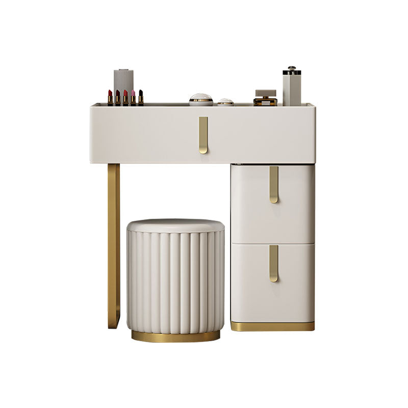 Glam Glass Top Vanity Dressing Table Set 3-Drawer Make-up Vanity Makeup Vanity & Stools Clearhalo 'Bedroom Furniture' 'furn' 'furn_makeup_vanities' 'Furniture' 'Makeup Vanities' 'makeup_vanities' 6215842