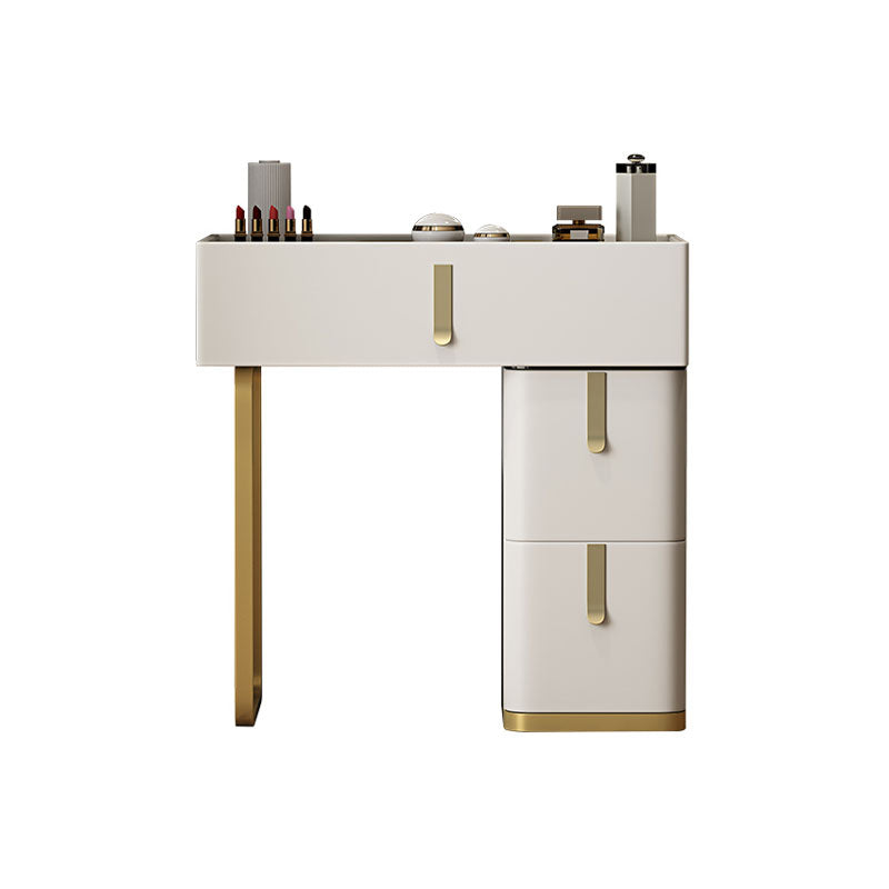 Glam Glass Top Vanity Dressing Table Set 3-Drawer Make-up Vanity Makeup Vanity Clearhalo 'Bedroom Furniture' 'furn' 'furn_makeup_vanities' 'Furniture' 'Makeup Vanities' 'makeup_vanities' 6215843