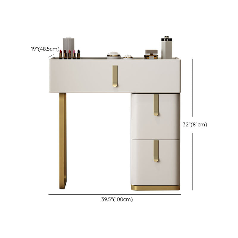 Glam Glass Top Vanity Dressing Table Set 3-Drawer Make-up Vanity Clearhalo 'Bedroom Furniture' 'furn' 'furn_makeup_vanities' 'Furniture' 'Makeup Vanities' 'makeup_vanities' 6215845