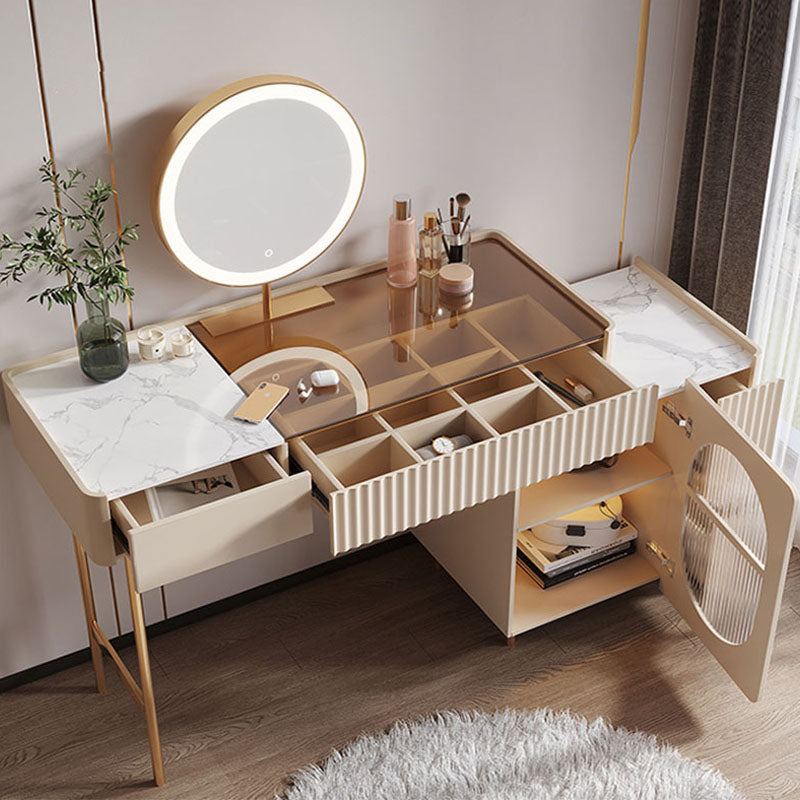 Glam White Make-up Vanity con 3 cassetti di stoccaggio da 16,53 "Wide Glass Cassess