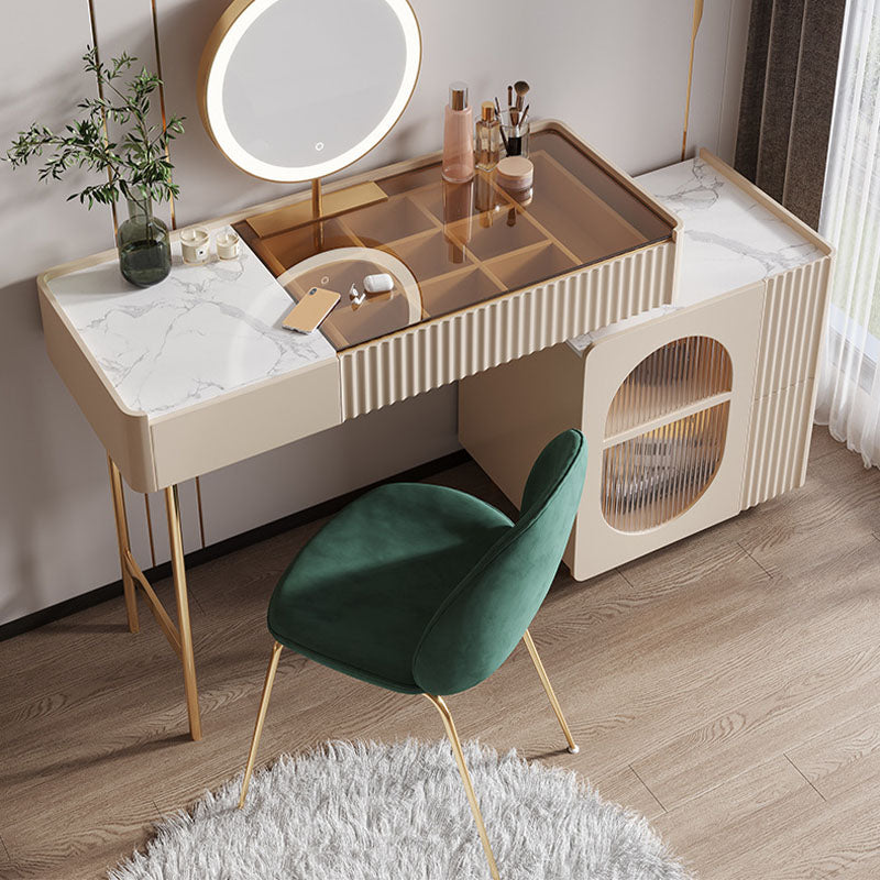 Glam White Make-up Vanity con 3 cassetti di stoccaggio da 16,53 "Wide Glass Cassess