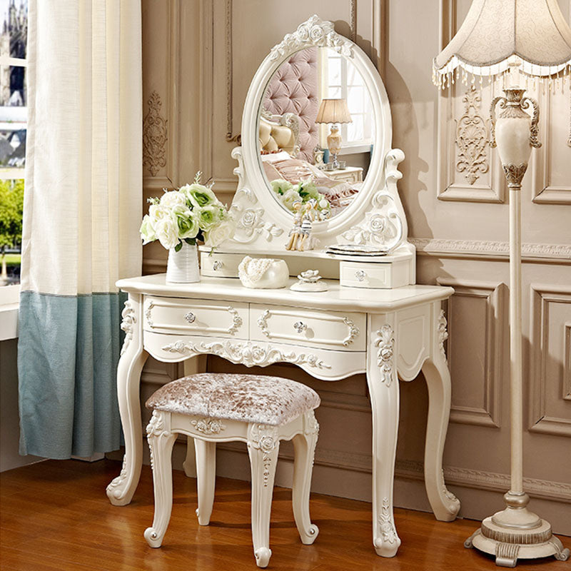 Victorian Solid Artificial Wood Vanity Dressing Table 4 Drawer Makeup Vanity Desk Makeup Vanity & Mirror & Stools Clearhalo 'Bedroom Furniture' 'furn' 'furn_makeup_vanities' 'Furniture' 'Makeup Vanities' 'makeup_vanities' 6215865
