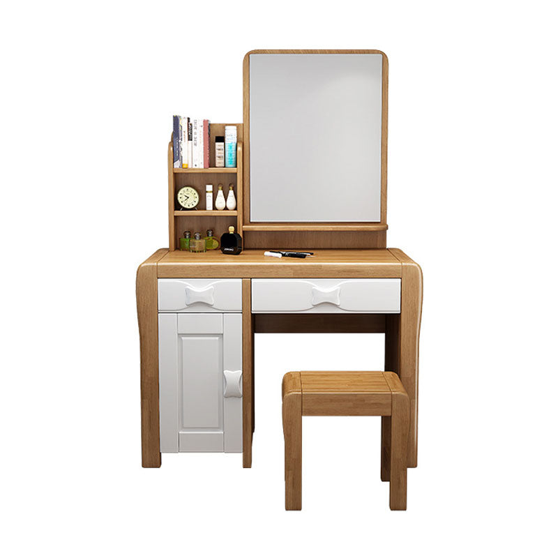 Make-up Vanity Standing Solid Wood Double Drawers Mirror Traditional Bedroom Clearhalo 'Bedroom Furniture' 'furn' 'furn_makeup_vanities' 'Furniture' 'Makeup Vanities' 'makeup_vanities' 6215905