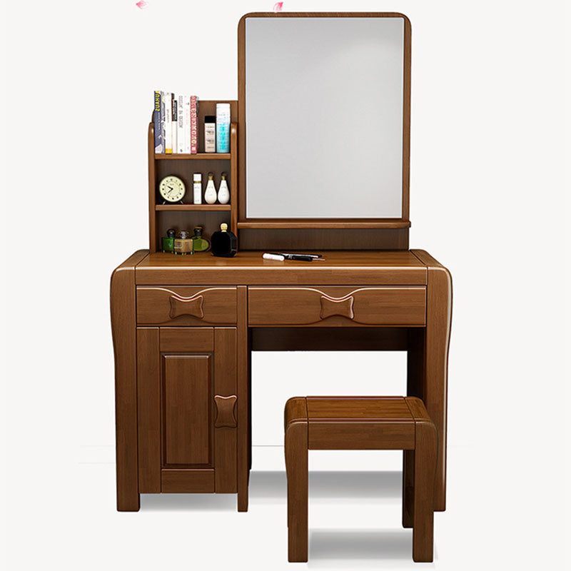 Make-up Vanity Standing Solid Wood Double Drawers Mirror Traditional Bedroom Clearhalo 'Bedroom Furniture' 'furn' 'furn_makeup_vanities' 'Furniture' 'Makeup Vanities' 'makeup_vanities' 6215915