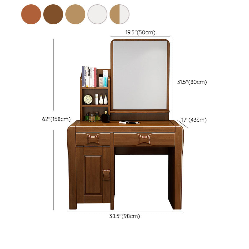 Make-up Vanity Standing Solid Wood Double Drawers Mirror Traditional Bedroom Clearhalo 'Bedroom Furniture' 'furn' 'furn_makeup_vanities' 'Furniture' 'Makeup Vanities' 'makeup_vanities' 6215916